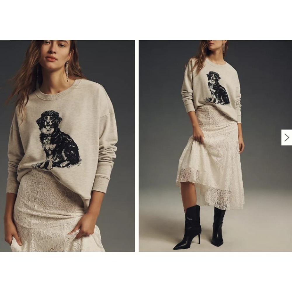 Anthropologie Maeve Best in Show Dog Sweatshirt Womens S Gray Preppy Chic - Picture 3 of 9